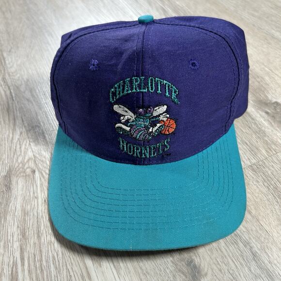 Vintage Charlotte Hornets Hat Snapback NBA Basketball‎ AJD Purple Green Cap - Picture 1 of 8